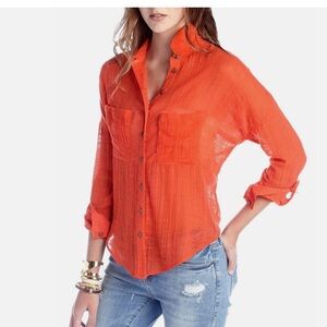 Free People Shibori Siren Button Down Top - Vibrant Orange
